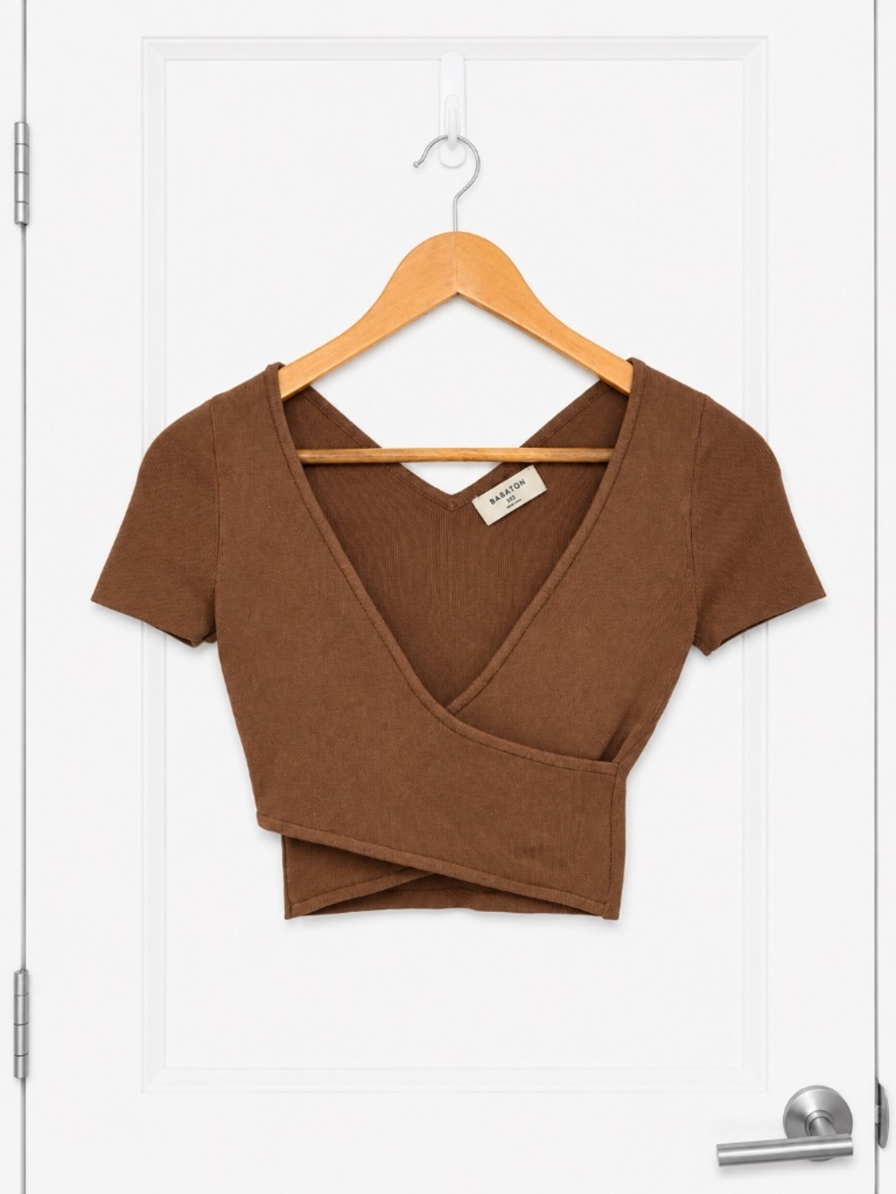 Aritzia Babaton Brown Ribbed Crop Top | Short Sleeve | Size XXS